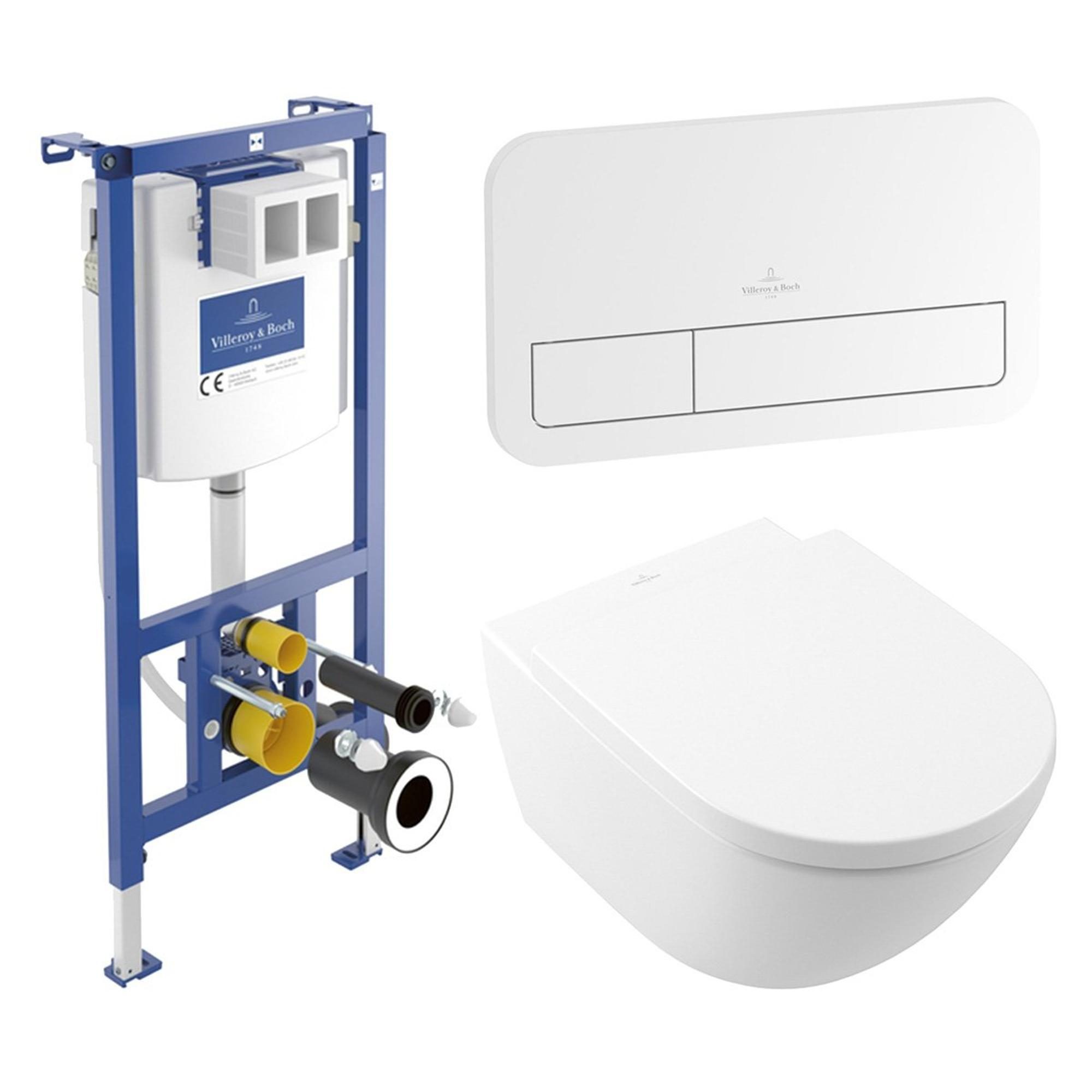 Villeroy & Boch Subway 3.0 Toiletset - zonder spoelrand - diepspoel - inbouwreservoir - twistflush - bedieningsplaat wit glans - zitting softclose & quickrelease - ceramic+ stone white - 92242700 / 92249068 / 4670T0RW