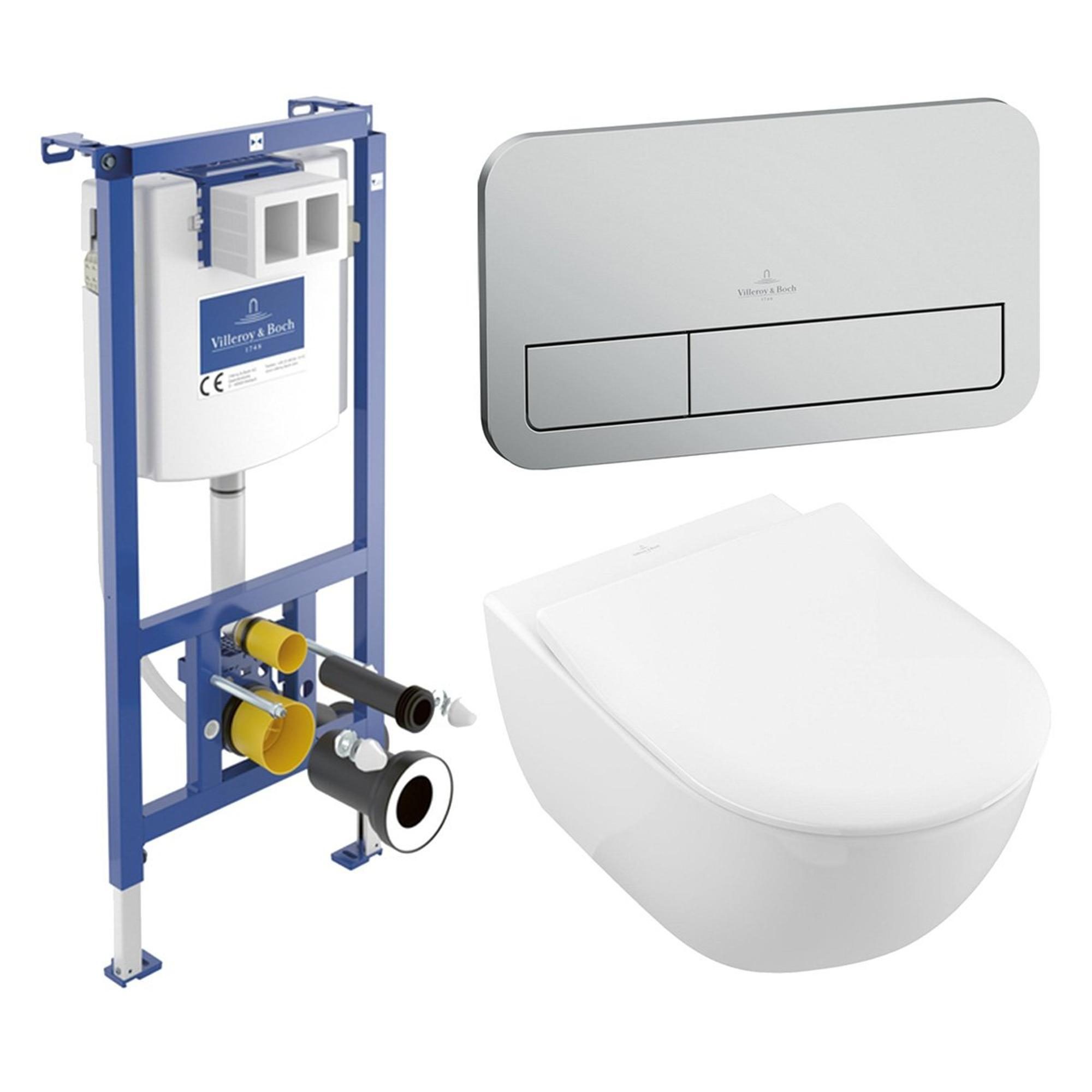Villeroy & Boch Subway 2.0 pack wandcloset - directflush - diepspoel - slimseat zitting softclose & quickrelease - met inbouwreservoir - bedieningsplaat edelmat - wit - 92242700 / 92249069 / 5614R201