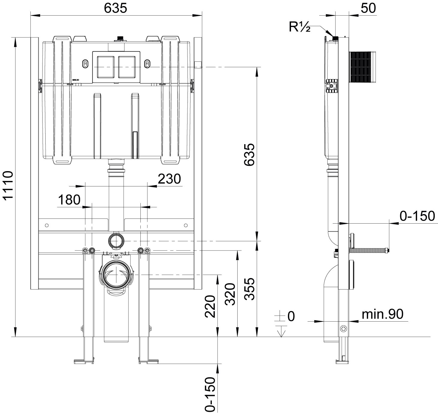 Villeroy & Boch Viconnect inbouw reservoir 118,5x66,5cm - inbouwdiepte 9 cm - 92247600 - Afbeelding 5