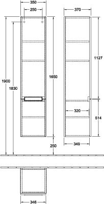 Villeroy & Boch Subway 2.0 kast - hoog 350x1650x370mm glossy grey - A70910FP - Afbeelding 4