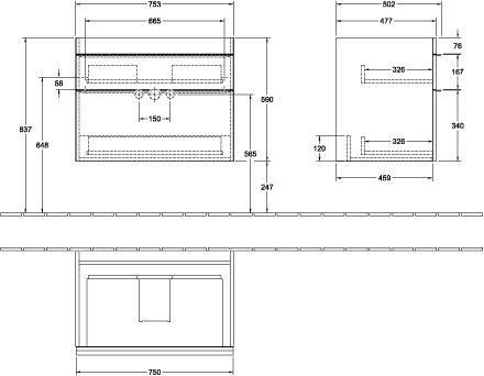 Villeroy & Boch Venticello wastafelonderkast - 75.3x59cm - 2x lade mat wit - a92501ms - Afbeelding 10