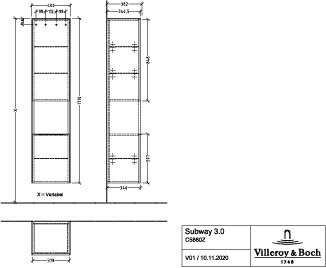 Villeroy & Boch Subway 3.0 Hoge kast - 171x40x36.2cm - 2 deuren - Taupe - C58802VM - Afbeelding 5
