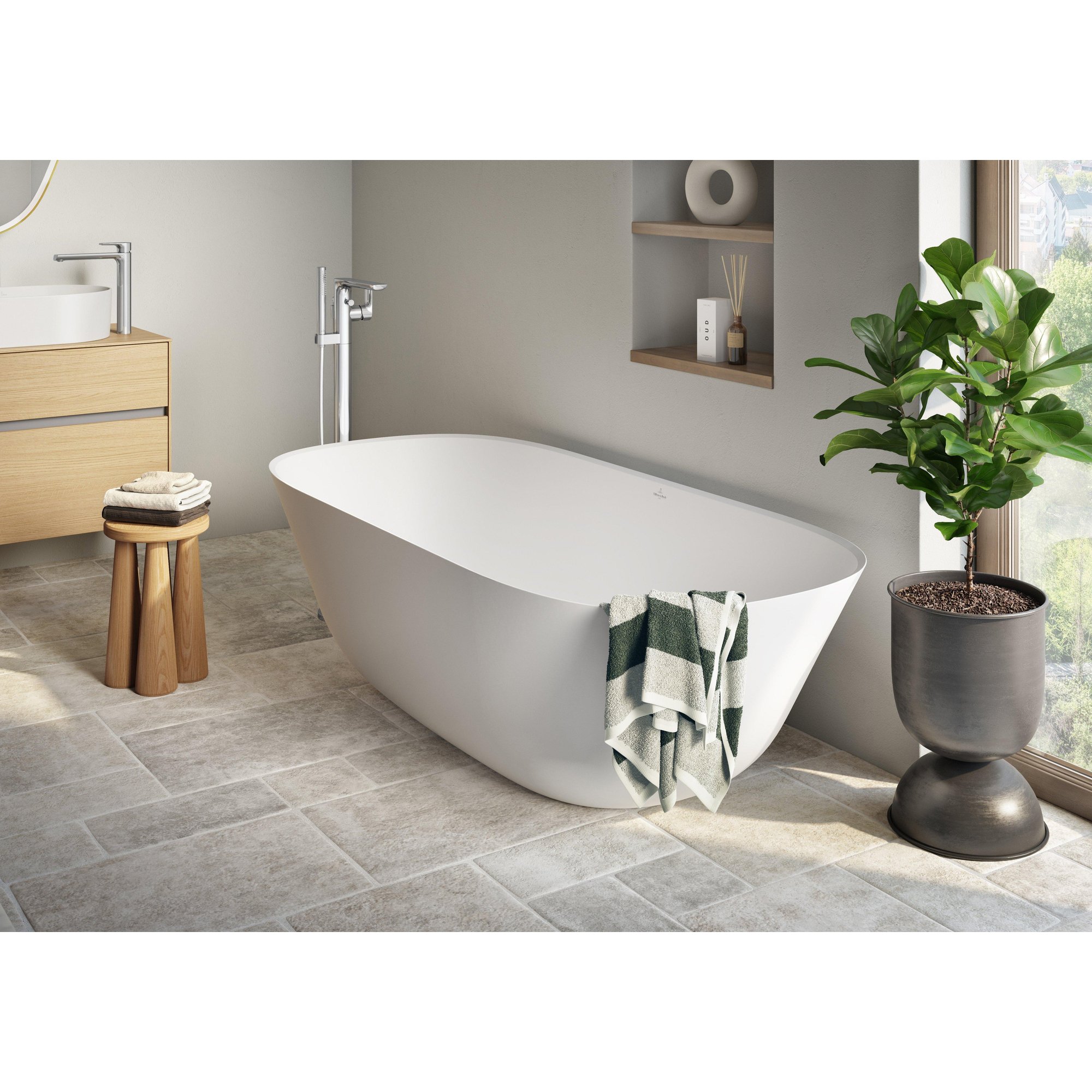 Villeroy & Boch Theano vrijstaand duobad - 175x80cm - kunststof quaryl - ovaal - Mat Wit - ubq175anh7f200v-rw - Afbeelding 2