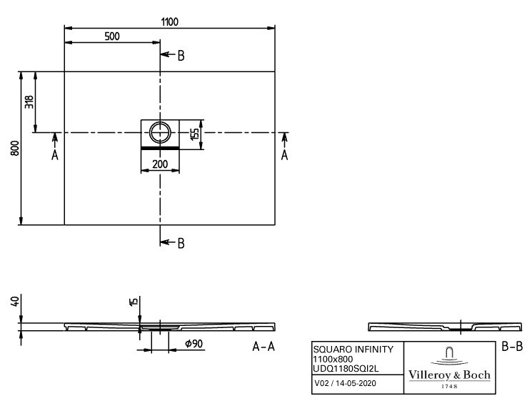 Villeroy & Boch Squaro infinity douchevloer - 110x80cm - stone white - udq1180sqi2lv-rw - Afbeelding 5