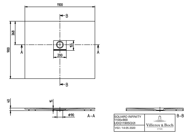 Villeroy & Boch Squaro infinity douchevloer - 110x90cm - stone white - udq1190sqi2iv-rw - Afbeelding 5