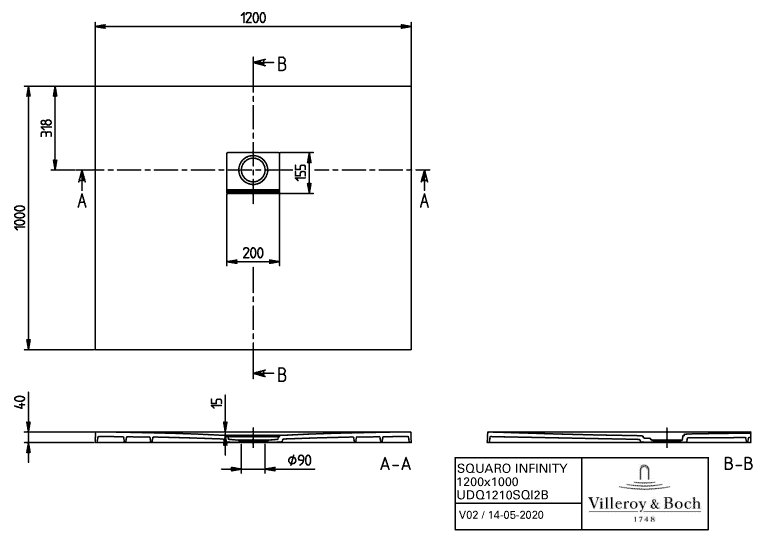 Villeroy & Boch Squaro infinity douchevloer - 120x100cm - grey - udq1210sqi2bv-3s - Afbeelding 8