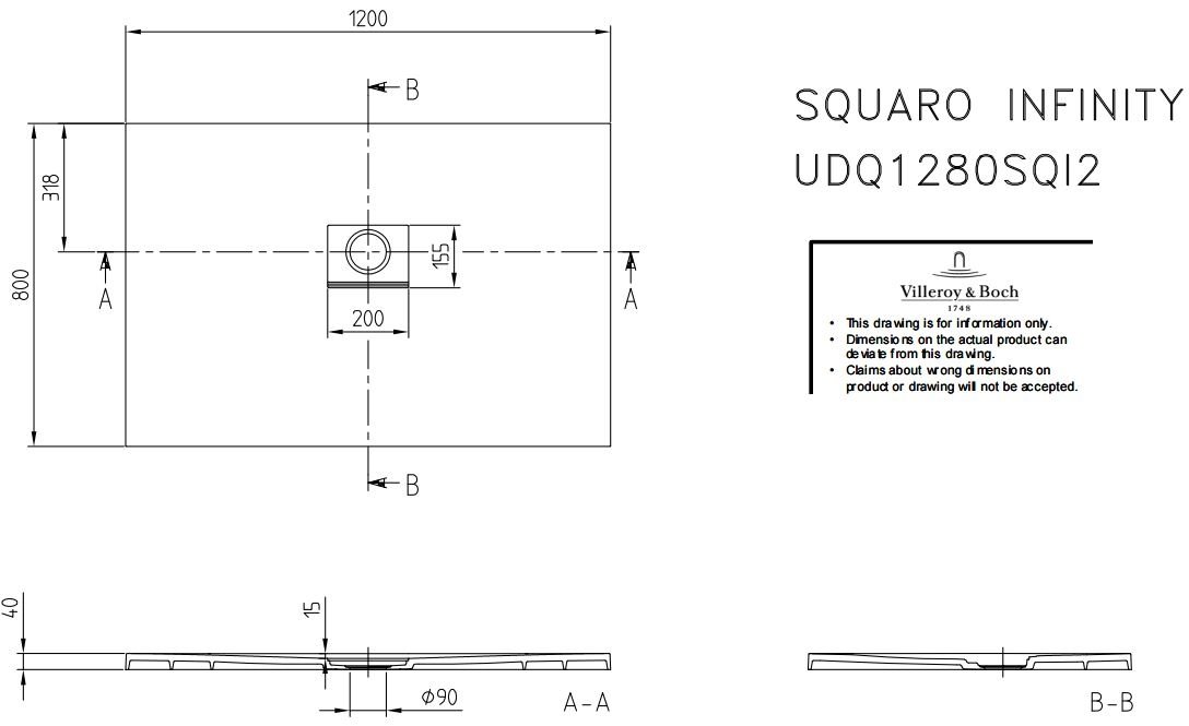 Villeroy & Boch Squaro Infinity kunststof douchebak - quaryl rechthoekig 120x80x4cm - mat wit - udq1280sqi2v-rw - Afbeelding 9