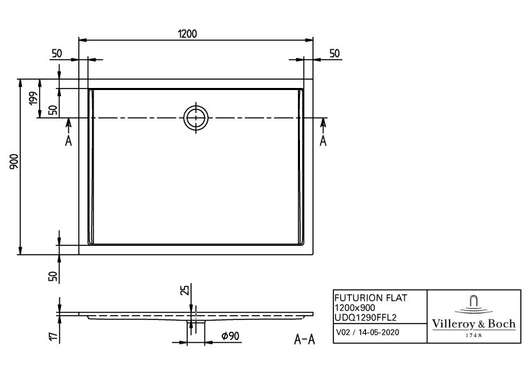Villeroy & Boch Futurion Flat douchebak - quaryl rechthoekig 120x90x2,5cm - wit - udq1290ffl2v-01 - Afbeelding 9