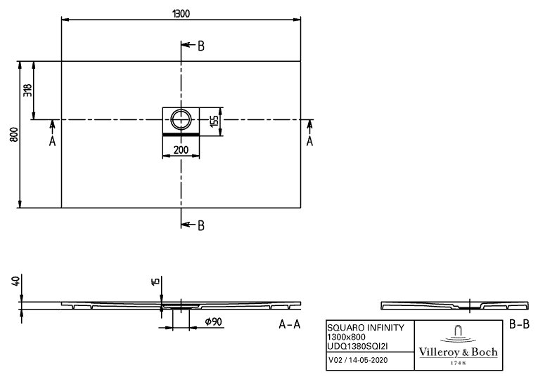 Villeroy & Boch Squaro infinity douchevloer - 130x80cm - stone white - udq1380sqi2iv-rw - Afbeelding 5
