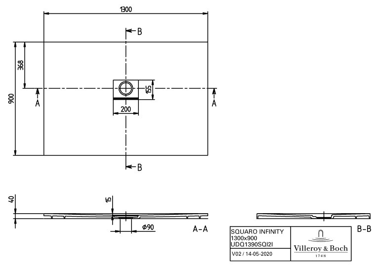 Villeroy & Boch Squaro infinity douchevloer - 130x90cm - grey - udq1390sqi2iv-3s - Afbeelding 8