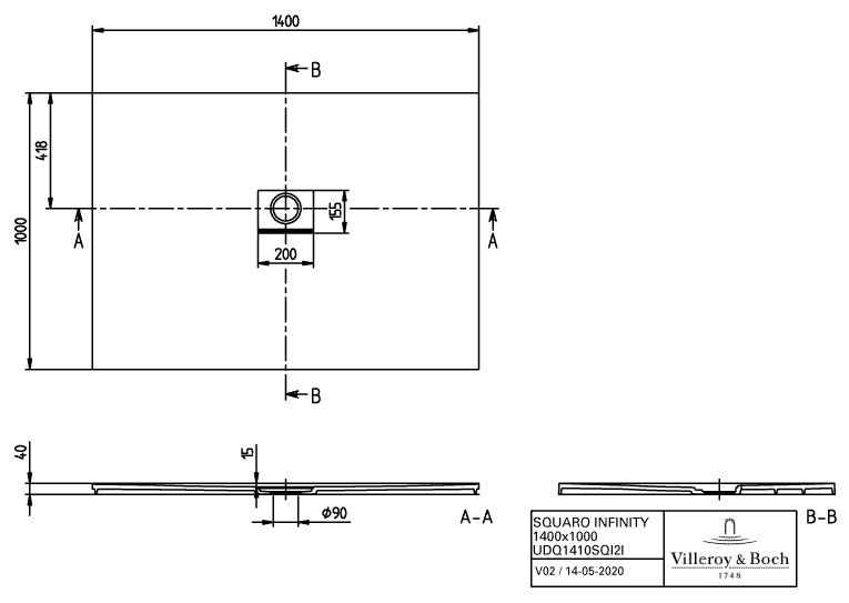 Villeroy & Boch Squaro infinity douchevloer - 140x100cm - grey - udq1410sqi2iv-3s - Afbeelding 8