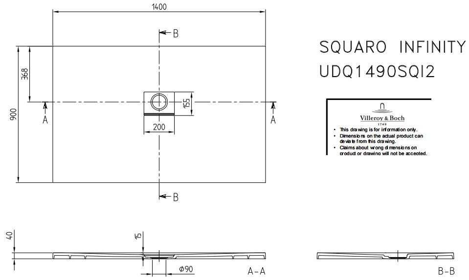 Villeroy & Boch Squaro Infinity kunststof douchebak - quaryl rechthoekig 140x90x4cm - mat wit - udq1490sqi2v-rw - Afbeelding 8