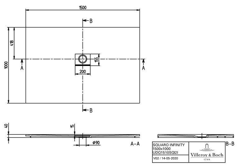 Villeroy & Boch Squaro infinity douchevloer - 150x100cm - stone white - udq1510sqi2iv-rw - Afbeelding 5