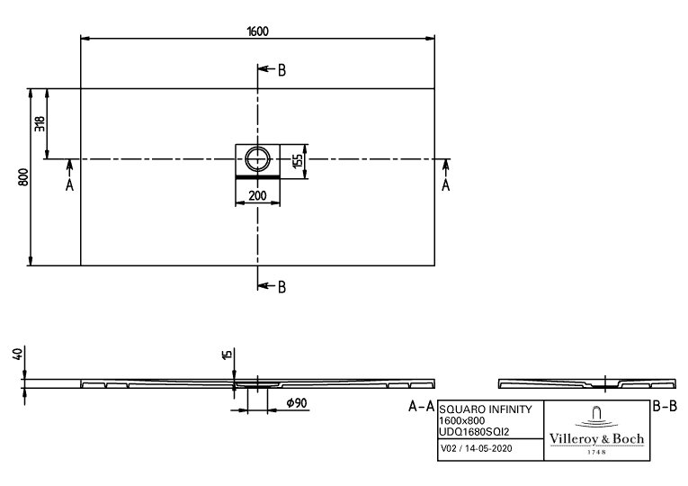 Villeroy & Boch Squaro Infinity kunststof douchebak - quaryl rechthoekig 160x80x4cm - mat wit - udq1680sqi2v-rw - Afbeelding 9