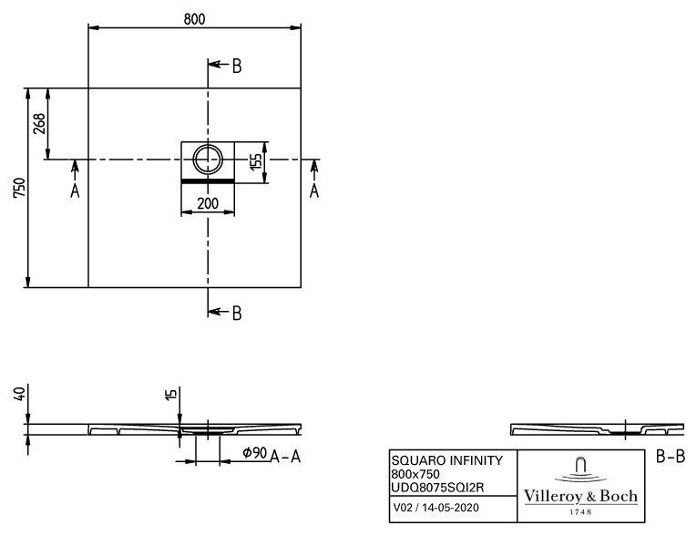 Villeroy & Boch Squaro infinity douchevloer - 80x75cm - anthracite - udq8075sqi2rv-1s - Afbeelding 7