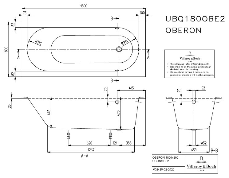 Villeroy & Boch Oberon Hydropool Comfort (HC) 180x80cm - wit - uhc180obe2a1v01 - Afbeelding 7