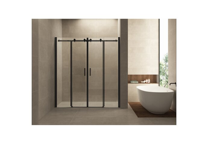 Wiesbaden Wiesbaden Douchedeur - Schuifbaar 4-Delig - 180x200cm - 8mm Nano coating glas - Mat Zwart - Nisdeur - 20.2999