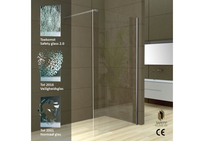 Wiesbaden Wiesbaden Safety Glass 2.0 Inloopdouche + Muurprofiel 900x2000 10mm NANO glas - 20.3756