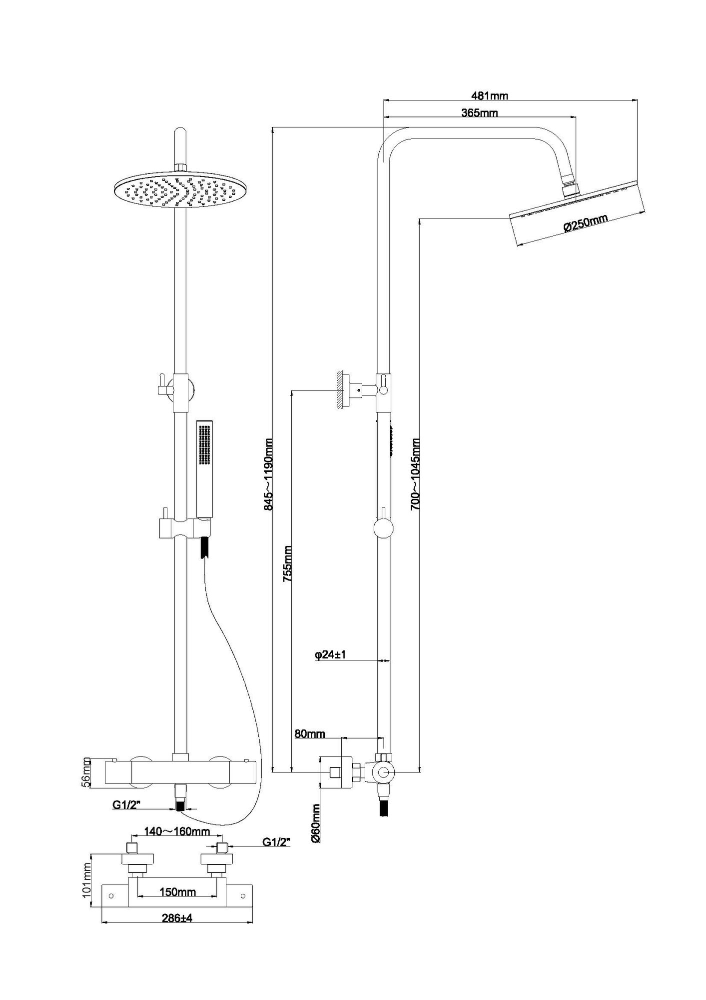 Wiesbaden Caral thermostatische regendoucheset opbouw geborsteld staal PVD - 29.2955 - Afbeelding 3