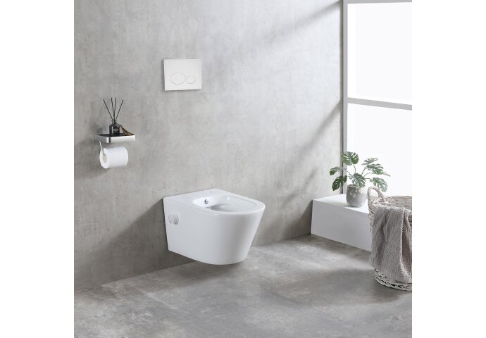 Wiesbaden Wandcloset Wiesbaden Bidesta Rimless Met Bidetkraan Warm en Koud Glans Wit - 32.3548
