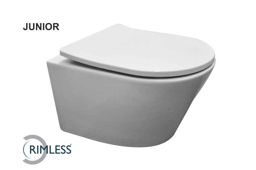 Wiesbaden Vesta junior wandcloset rimless verkort met Shade slim toiletzitting softclose en quick release glans wit - 32.6030