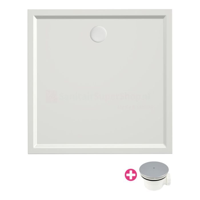 Douchebak Xenz Mariana - 100x100x4 cm - Incl.Afvoersifon-Chroom - Acryl - Vierkant - Wit mat - 6837-03