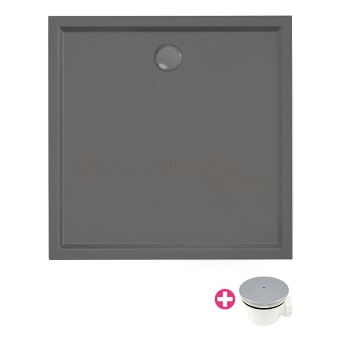 Douchebak Xenz Mariana - 100x100x4 cm - Incl.Afvoersifon-Chroom - Acryl - Vierkant - Antraciet mat - 6837-05