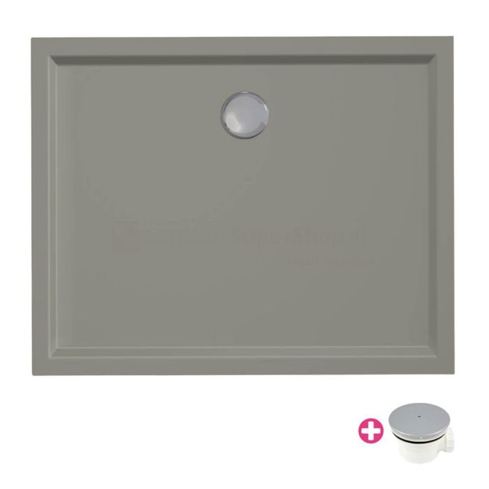 Douchebak Xenz Mariana - 100x80x4 cm - Incl.Afvoersifon-Chroom - Acryl - Rechthoekig - Cement mat - 6838-06