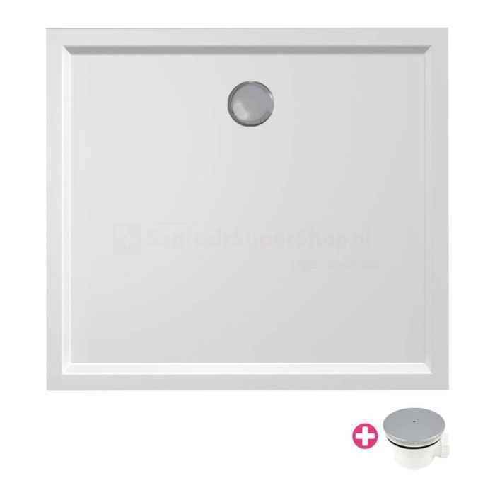 Douchebak Xenz Mariana - 100x90x4 cm - Incl.Afvoersifon-Chroom - Acryl - Rechthoekig - Wit glans - 6858-01