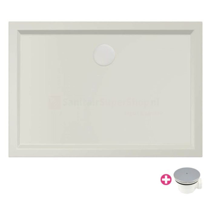 Douchebak Xenz Mariana - 100x70x4 cm - Incl.Afvoersifon-Chroom - Acryl - Rechthoekig - Pergamon glans - 6931-02