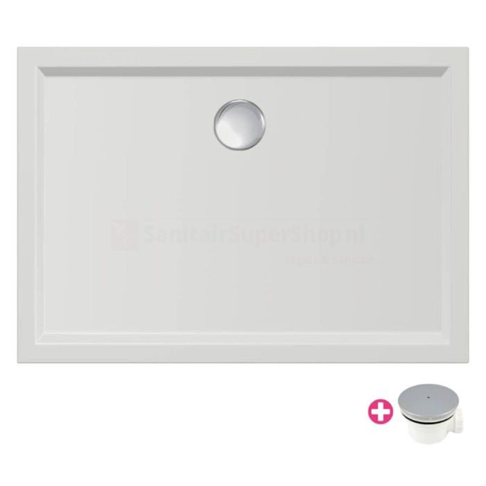Douchebak Xenz Mariana - 100x70x4 cm - Incl.Afvoersifon-Chroom - Acryl - Rechthoekig - Wit mat - 6931-03