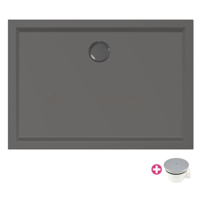 Douchebak Xenz Mariana - 100x70x4 cm - Incl.Afvoersifon-Chroom - Acryl - Rechthoekig - Antraciet mat - 6931-05