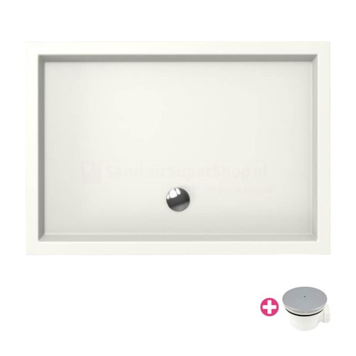 Douchebak Xenz Mariana - 100x75x4 cm - Incl.Afvoersifon-Chroom - Acryl - Rechthoekig - Wit mat - 6979-03