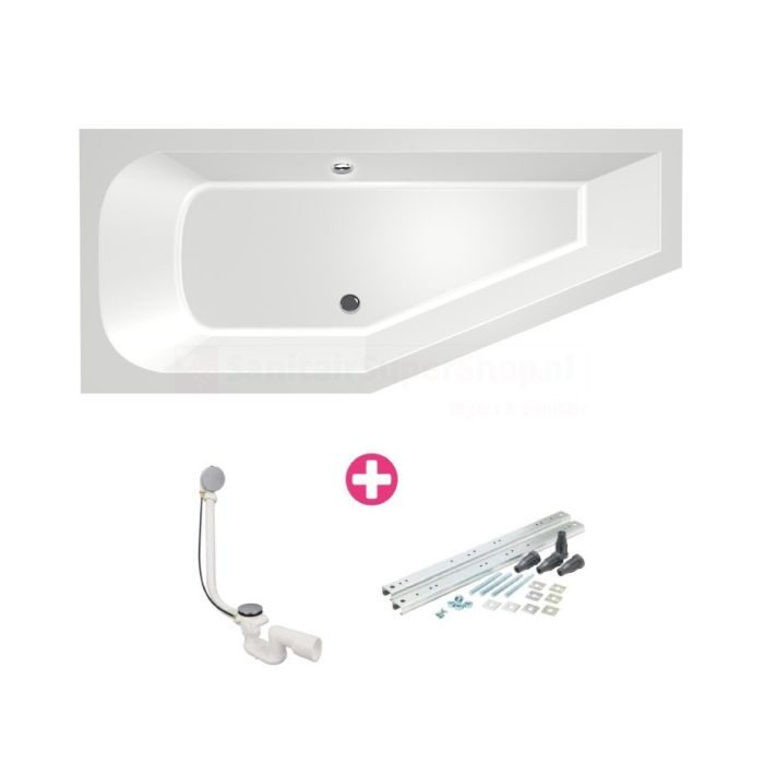 Ruimtebesparend bad Xenz Lagoon compact - Links - 160x75 cm - Incl.Badafvoer - Met overloop - Acryl - Glans wit - 6980-01