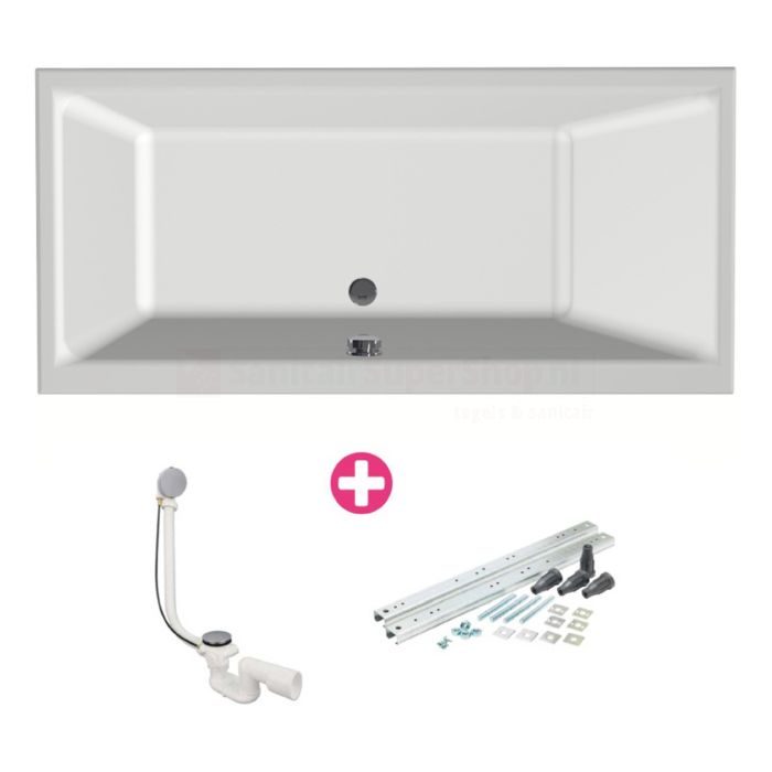 Ligbad Xenz Kristal - Inbouw - 160x75 cm - Incl.Badafvoer - Met overloop - Acryl - Glans wit - 6984-01