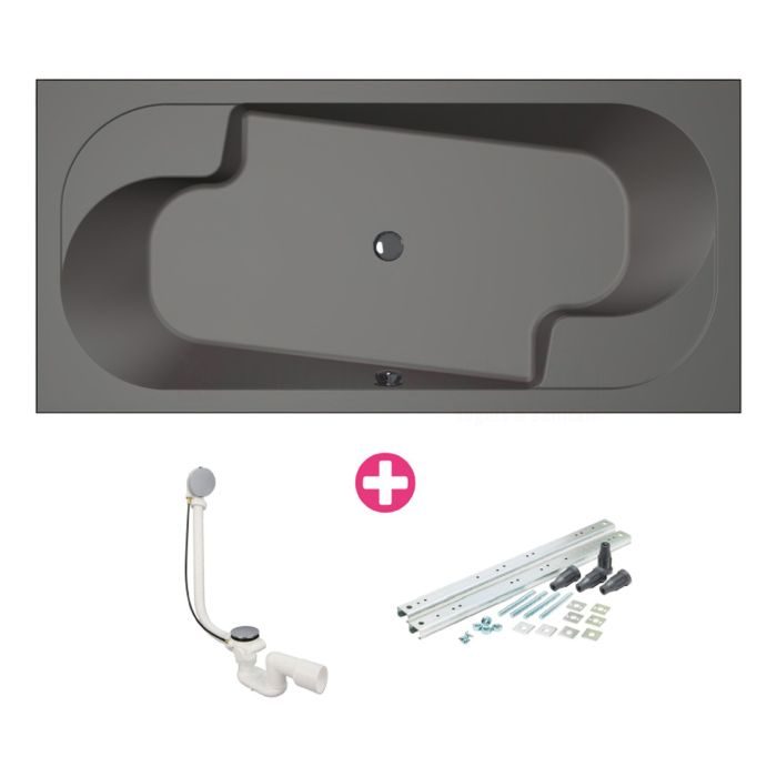 Ligbad Xenz Parel - Inbouw - 190x90 cm - Incl.Badafvoer - Met overloop - Acryl - Antraciet mat - 6989-05